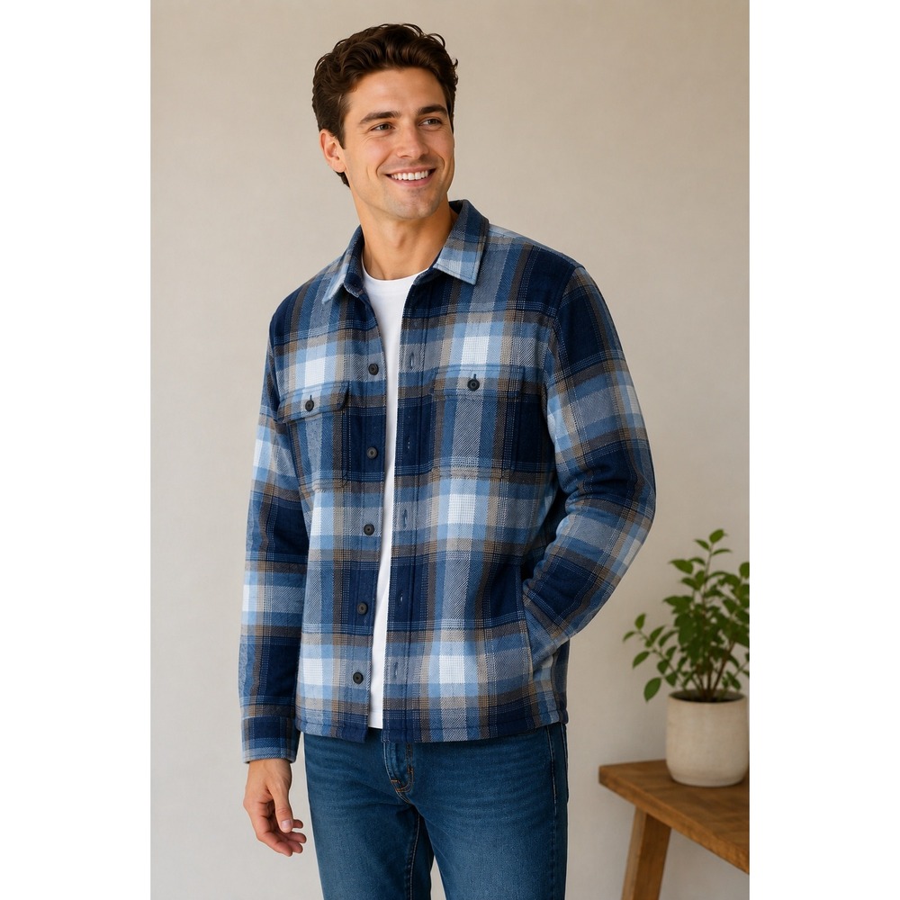 Hollister Flannel Shacket Mens‎ Medium Blue Plaid Gorpcore Outdoors Fall Winter